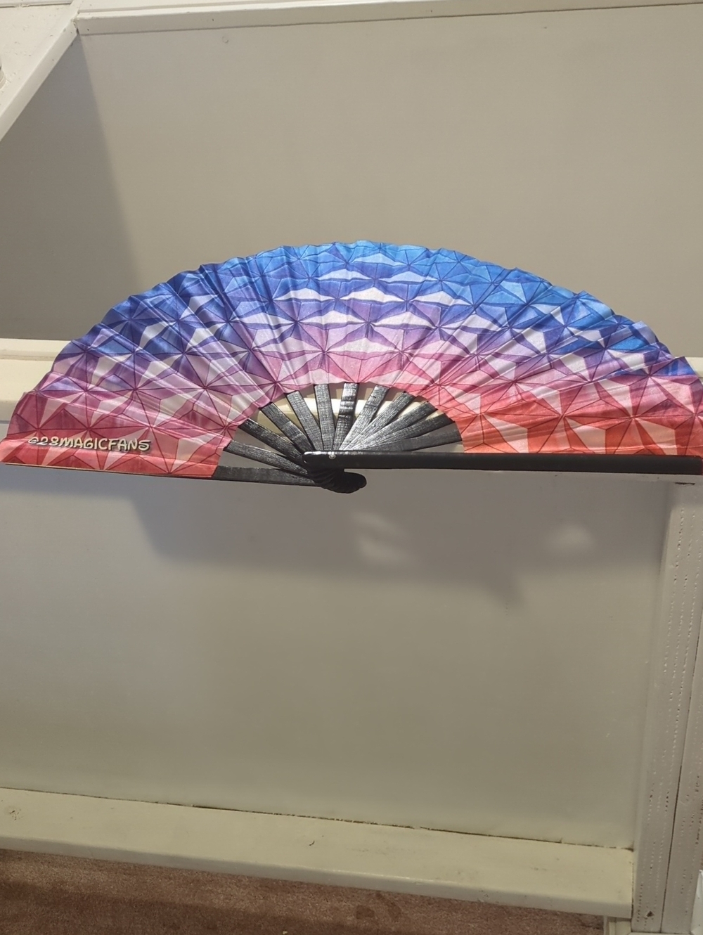 Disney Epcot Ball Rainbow Geometric Folding Hand Fan - Blue Purple Pink